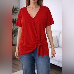 Old Navy Red Tie-Front V-Neck Top